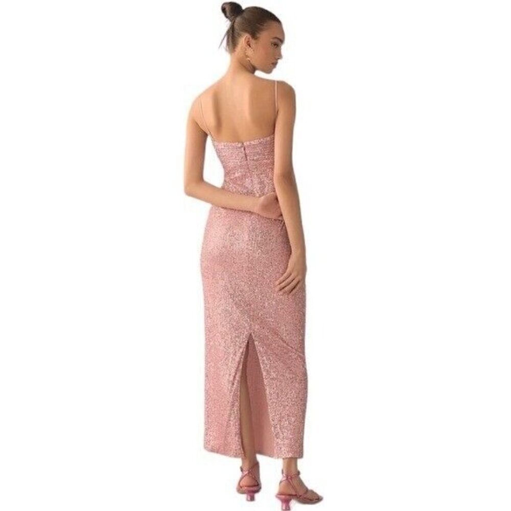 ANTHROPOLOGIE MAC DUGGAL Sequined Faux Bow Column Gown Pink Sequin Size 6 NEW - Picture 7 of 14